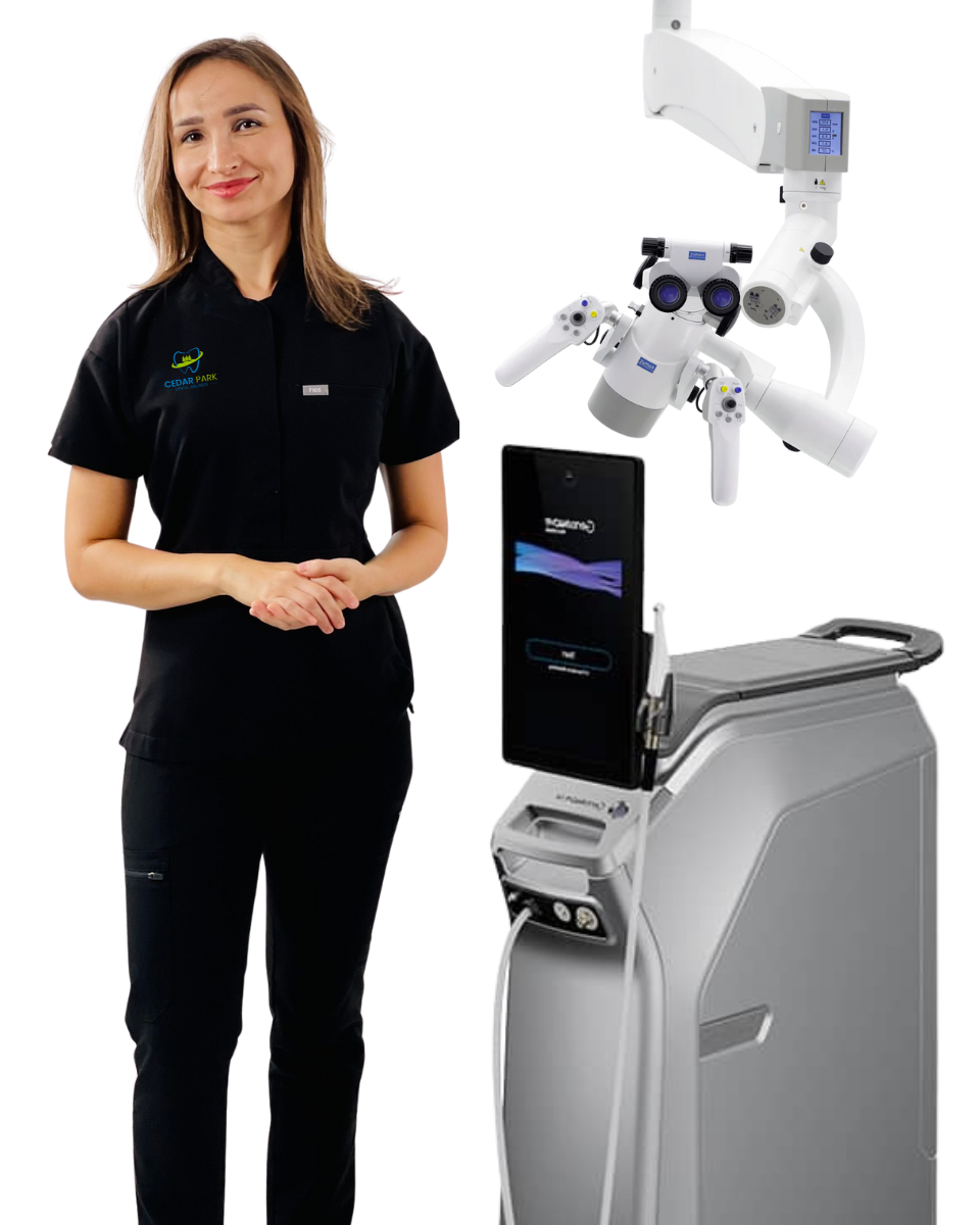 Cedar Park Dental Wellness professional with advanced GentleWave root canal technology and precision microscope
